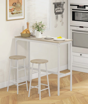 Bistro Bar Set met 2 Krukken - Industrieel Design Staal - Staande Eettafel met Voetensteun