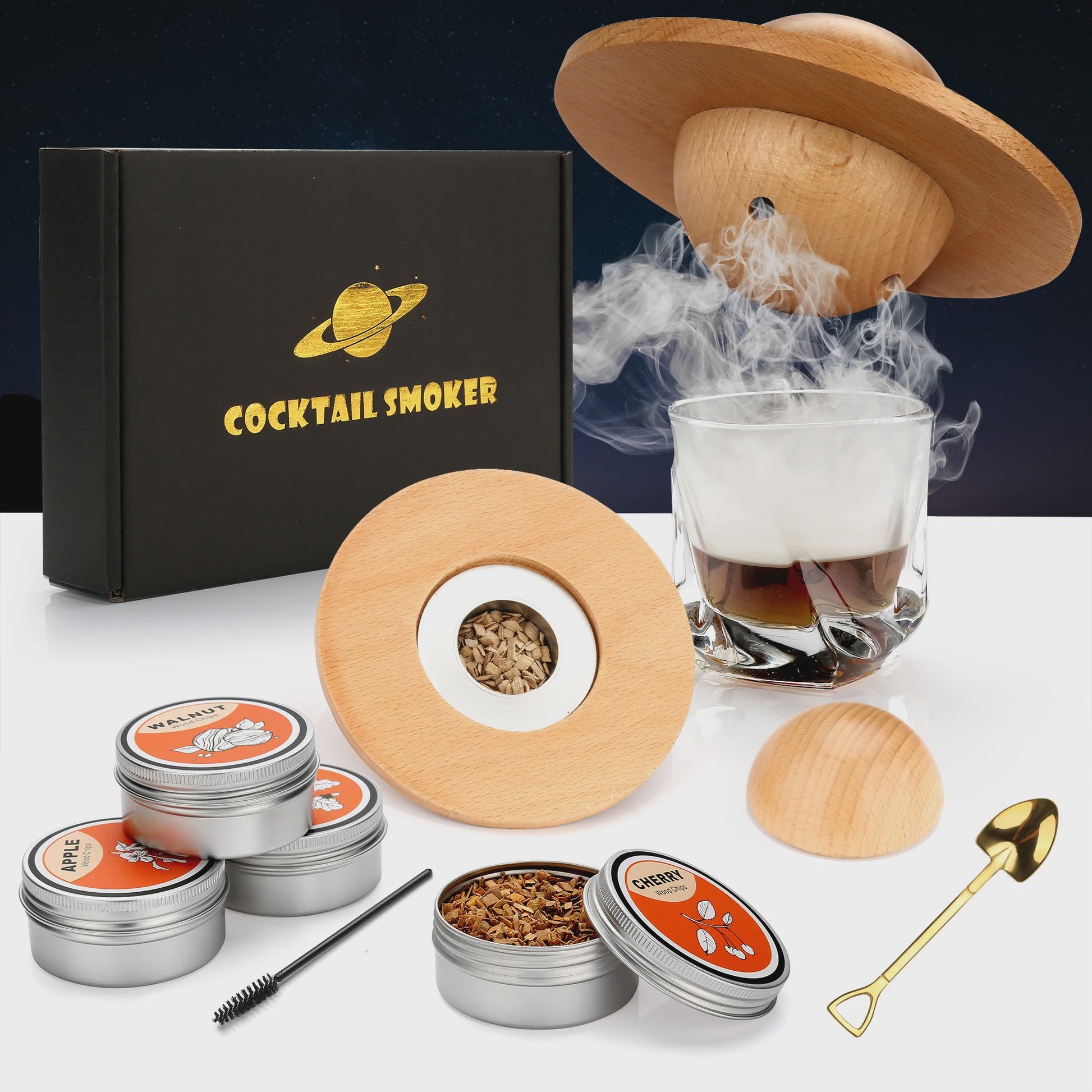 Cocktail Smoker Kit met Glazen Deksel & 4 Houtsoorten - Bartender Accessoires