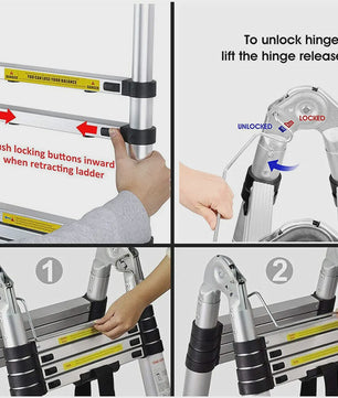 Uitschuifbare Telescoopladder 3.8m of 5m - A-Frame, Aluminium, 150kg Belastbaar, EN131 Gecertificeerd