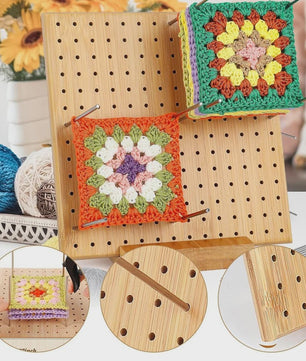 Bamboe Haakblokkeerbord met 25 Stalen Pinnen - 23x23cm - Perfect voor Granny Squares & Breien