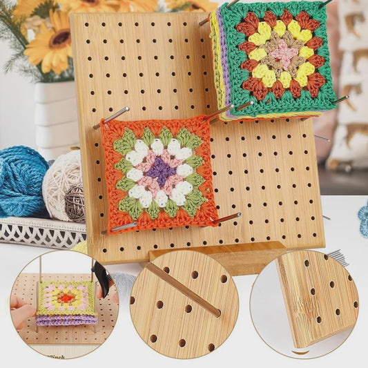 Bamboe Haakblokkeerbord met 25 Stalen Pinnen - 23x23cm - Perfect voor Granny Squares & Breien