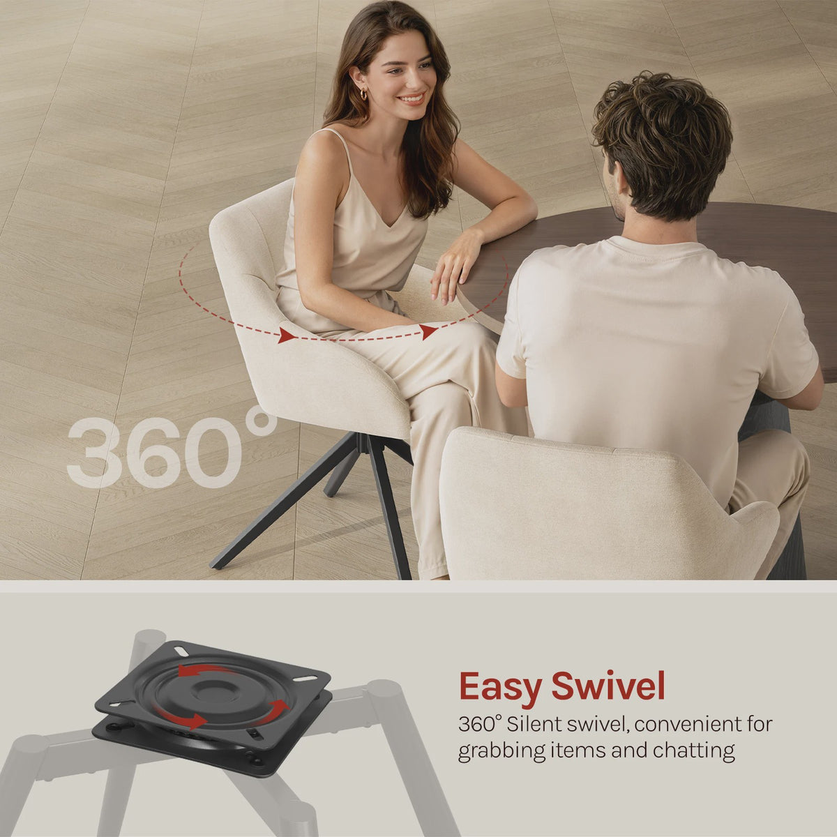 Set van 2 Chenille Eetkamerstoelen - 360° Draaibaar, Ergonomisch & Comfortabel