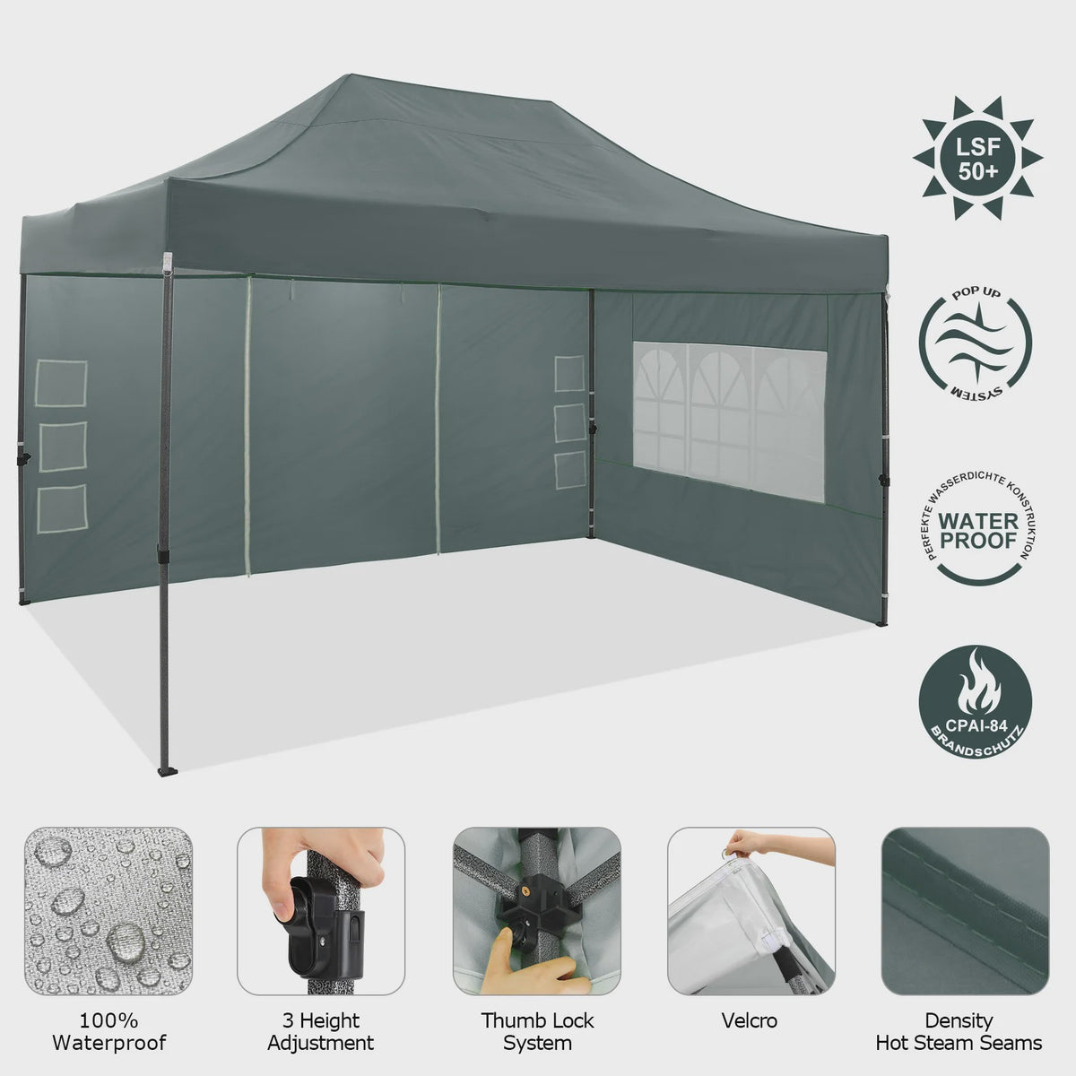 3x4.5m Pop-Up Partytent met 4 Zijpanelen - Waterdicht & UV-beschermend