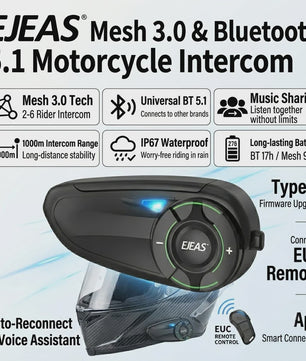 EJEAS Q8 Motorhelm Intercom Systeem - Bluetooth 5.1, IP67 Waterdicht & Draadloze Oortelefoon