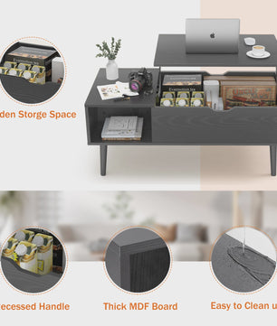 Verstelbare Lift Top Salontafel met Ruime Opbergruimte - 100x50 cm