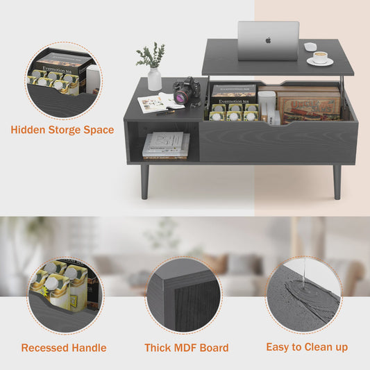 Verstelbare Lift Top Salontafel met Ruime Opbergruimte - 100x50 cm