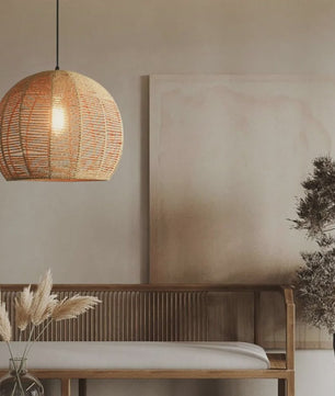 Handgeweven Rotan Hanglamp - Boho Stijl Papier Touw Plafondlamp voor Woonkamer & Slaapkamer