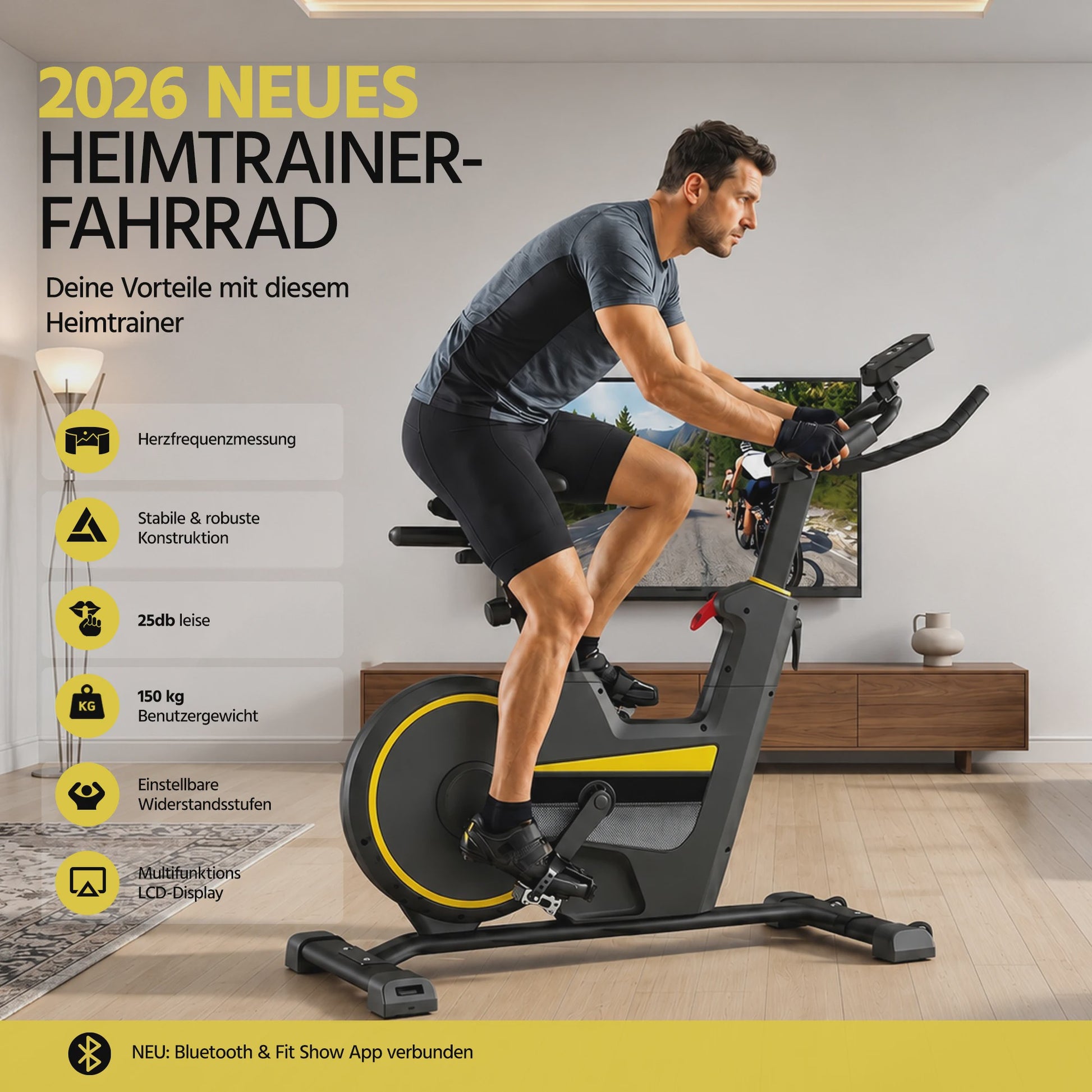 Indoor Hometrainer Fiets met Smart APP & LCD Display - Stil & Verstelbaar