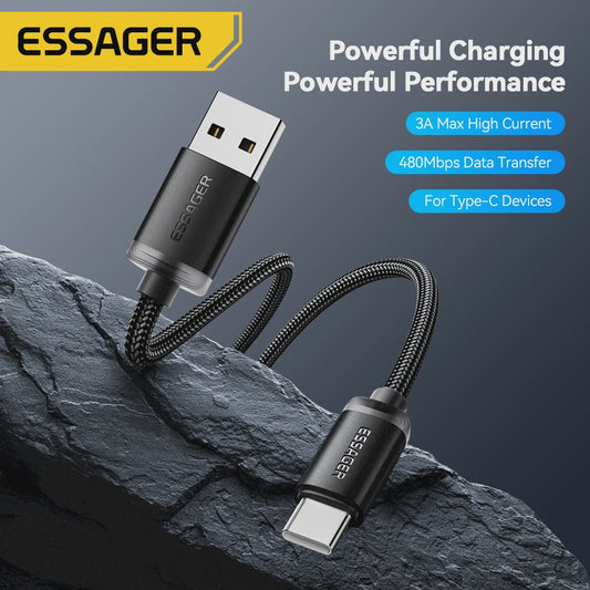 Essager 3A USB-C Laad- en Datakabel - Snel Opladen & Dataoverdracht