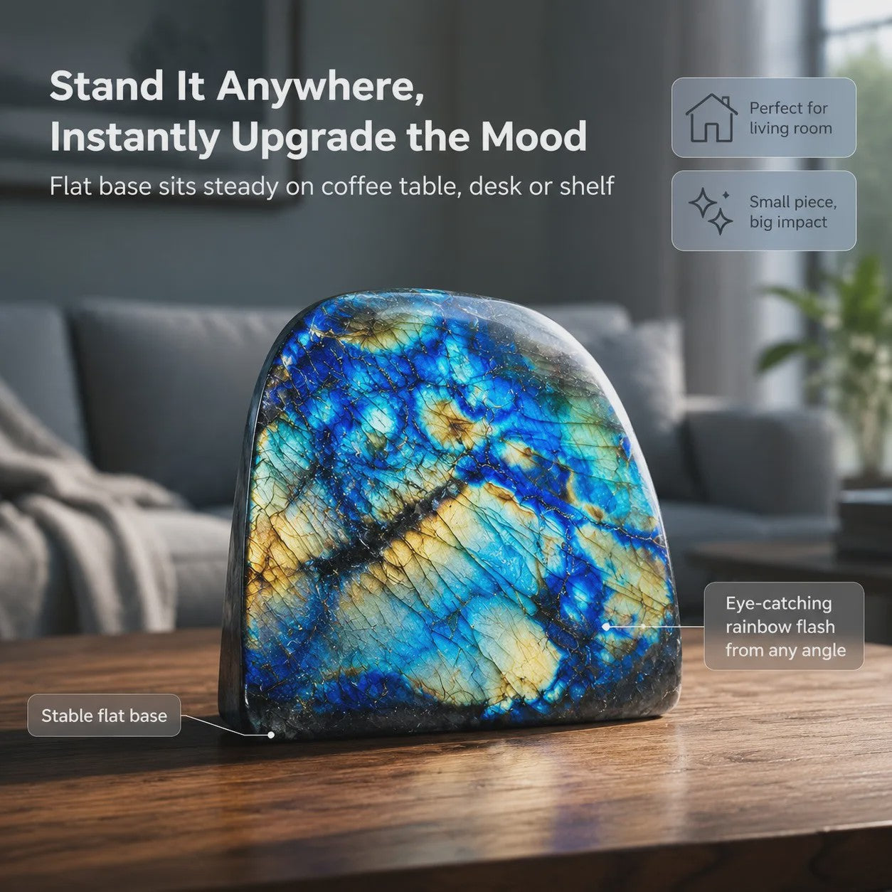 Unieke Labradoriet Kristal Decoratie - Natuurlijke Vorm, Blauw & Goud Sparkle