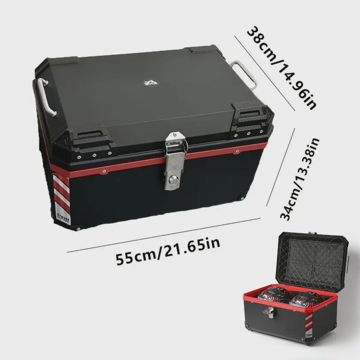 Motorbagagekoffer 68L Zwart met Interieur, Reflectoren & Montagebasis - Outdoor Ritten