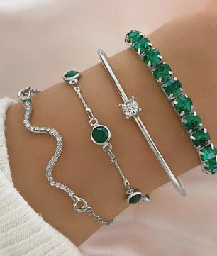 Set van 4 Luxe Armbanden met Groene Edelstenen en Strass - Stijlvolle Sieraden voor Dames