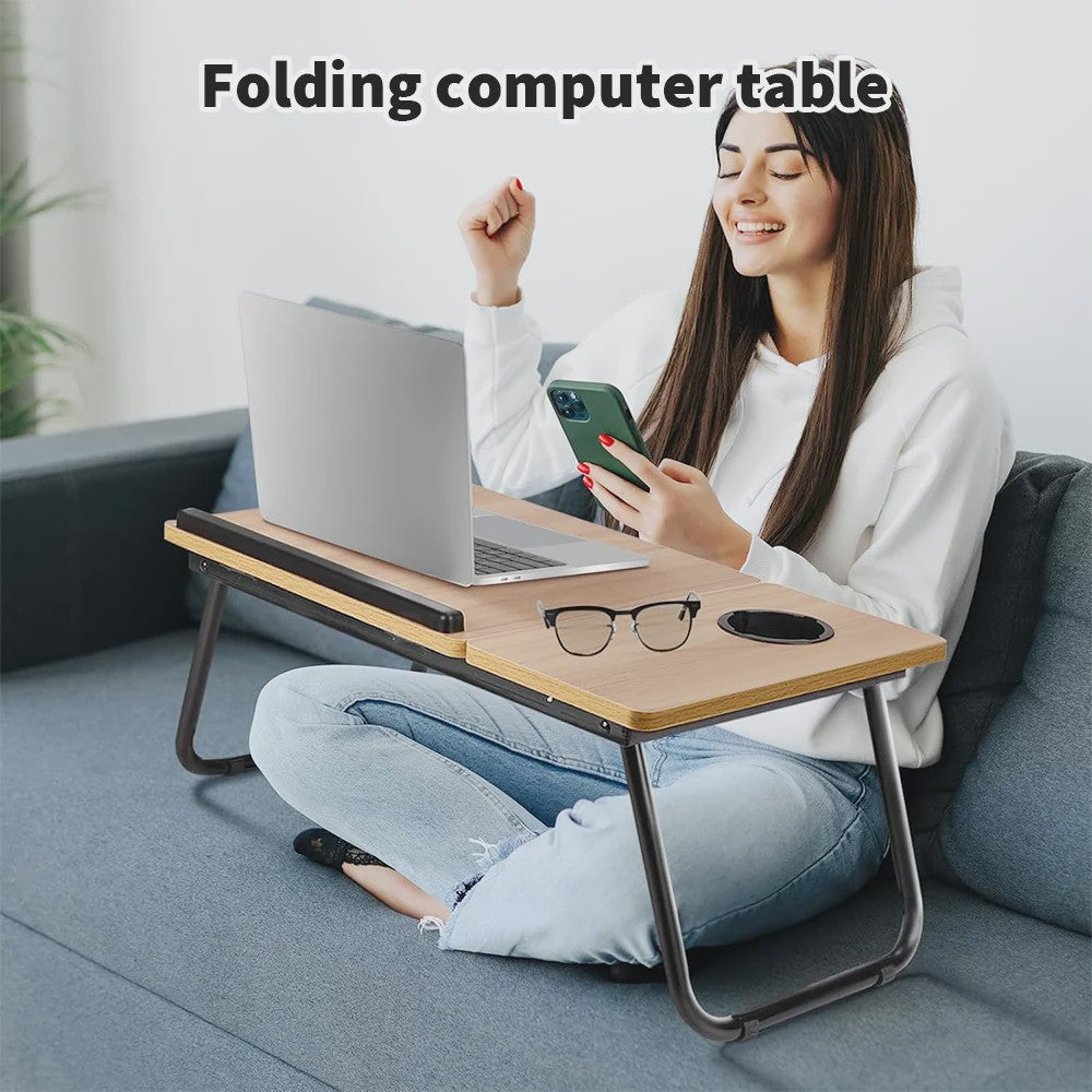 Opklapbare Laptoptafel voor Bed & Bank - In Hoogte Verstelbaar met Bekerhouder