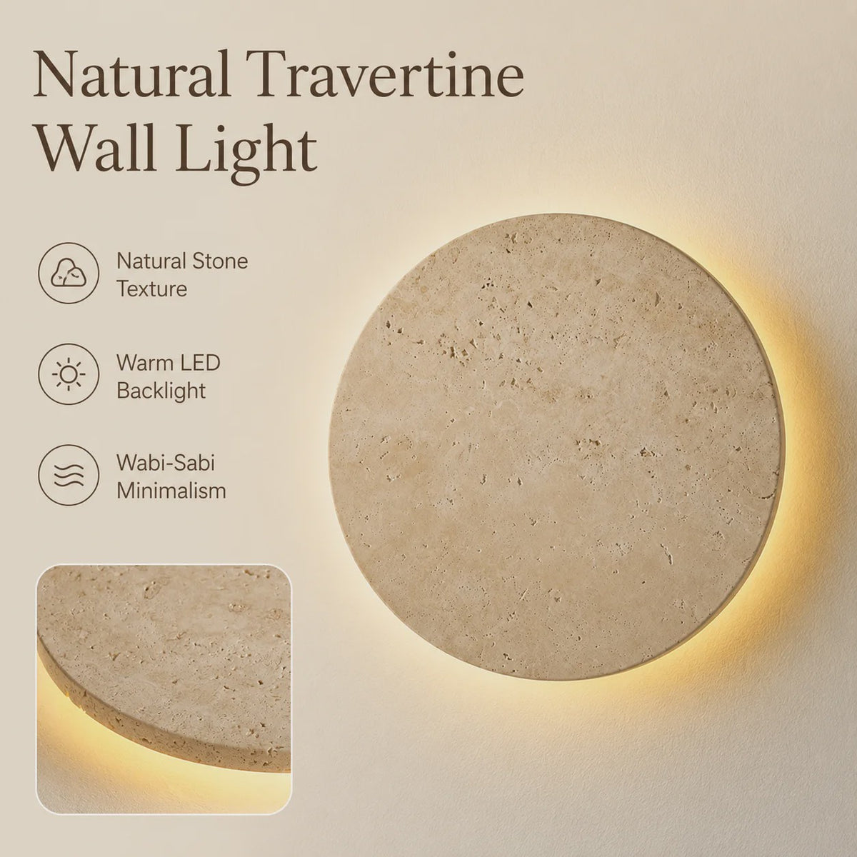 Moderne Wabi Sabi Travertin Wandlamp met LED - Natuursteen Sfeerverlichting