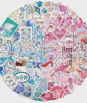 10/30/50/100 Stuks Leuke INS Stijl Cartoon Blauw Roze Kust Esthetiek Stickers DIY Laptop Notebook Koffer Decoratie