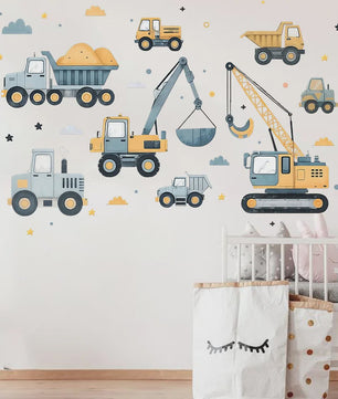 Muurstickers Bouwvoertuigen Cartoon Set - Kinderkamer Decoratie
