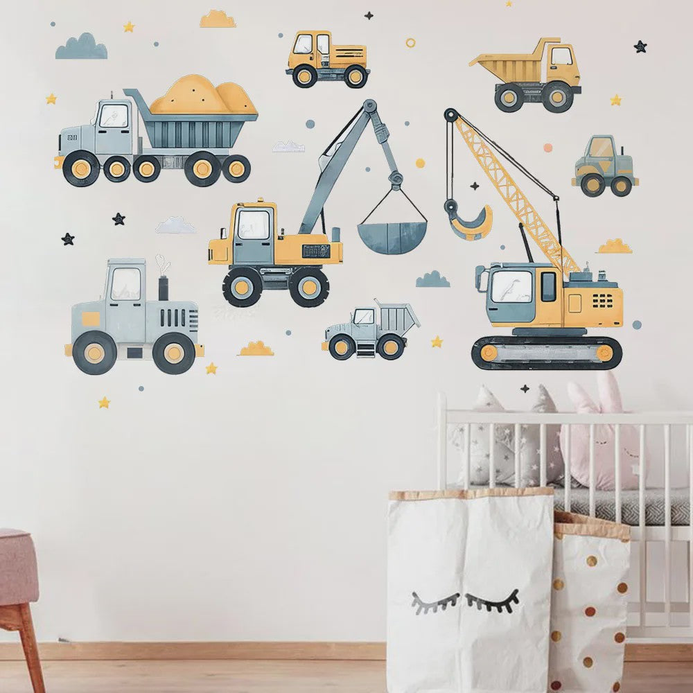 Muurstickers Bouwvoertuigen Cartoon Set - Kinderkamer Decoratie