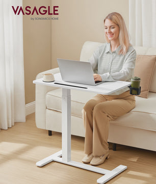 VASAGLE Mobiele bijzettafel met wielen, verstelbare hoogte, 70x40 cm, 2 bekerhouders - Ideaal als laptoptafel of bar