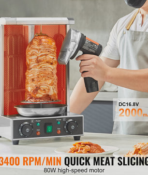 Draadloos Elektrisch Shoarma Mes - Professionele Gyro Snijder met Roestvrij Staal Mes