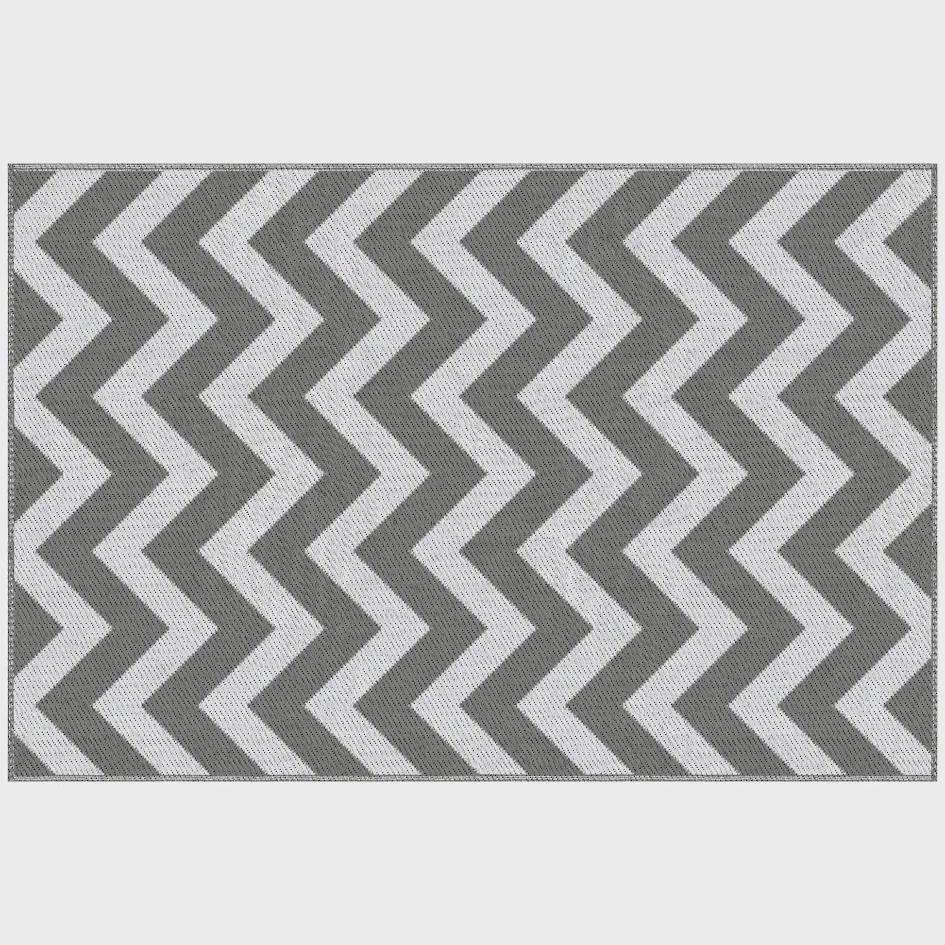 Waterdicht Buitentapijt 121x182cm - Lichtgrijs/Wit Zigzag - Ideaal voor Balkon & Tuin