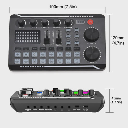 F998 Live Streaming Sound Card: DJ Mixer, Voice Changer & Audio Effecten