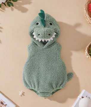 Schattige Baby Dino Overall met Capuchon - Zacht Pluche voor Halloween & Feestjes