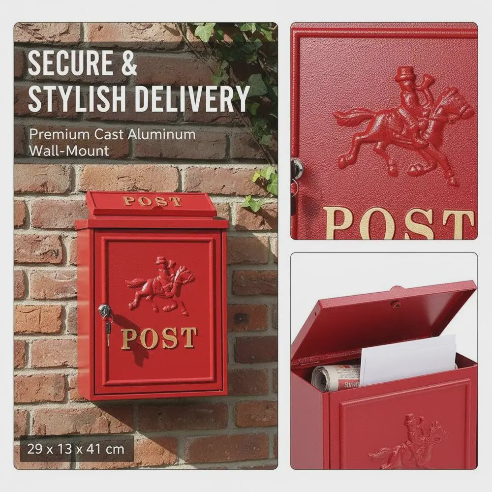 Gietijzeren Wandbrievenbus met Veilig Slot - Retro Stijl, Waterdicht - 29x13x41 cm