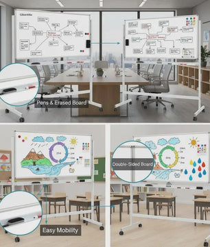 Dubbelzijdig Mobiel Whiteboard 120x60cm met Magneten, Pennen en Gum