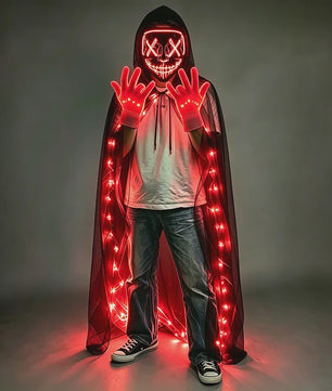 Verlicht LED Neon Purge Masker met Fiber Optic Handschoenen - Halloween & Feest