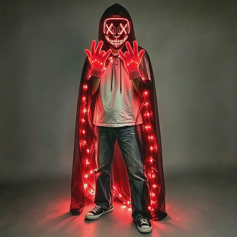 Verlicht LED Neon Purge Masker met Fiber Optic Handschoenen - Halloween & Feest