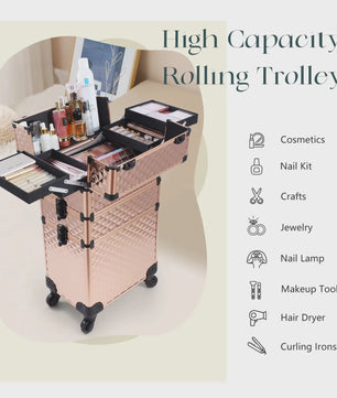 3-in-1 Make-up Trolley Koffer op Wielen - Verwijderbaar & Afsluitbaar - Professionele Make-up Case