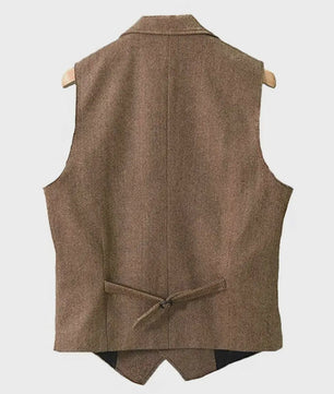 Herentrui Gilet Wol Tweed Visgraat Bruin - Klassiek Gilet voor Bruiloft & Feest