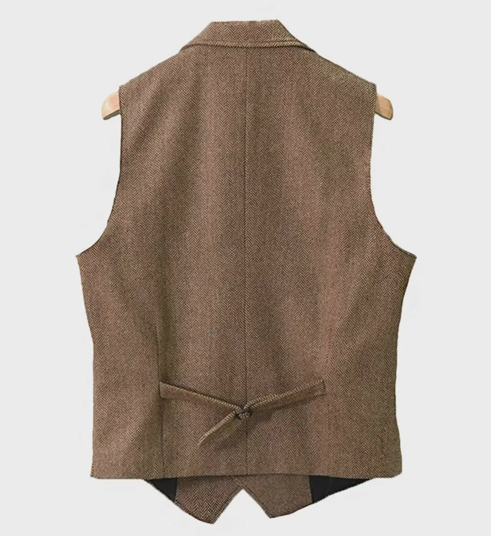 Herentrui Gilet Wol Tweed Visgraat Bruin - Klassiek Gilet voor Bruiloft & Feest