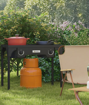 Outsunny Draagbaar Dubbel Propaan Gasfornuis - 92000 BTU/u - Afneembare Poten voor Buiten & Camping