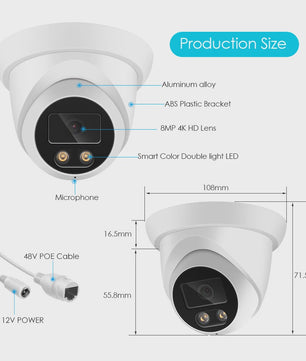 4K 8MP IP Camera met Audio, PoE, H.265, Onvif, Wide Angle & AI Kleuren Nachtzicht