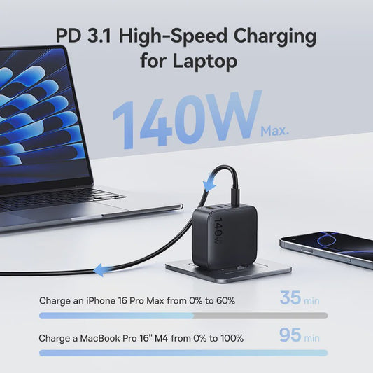 Baseus 140W GaN Snellader - Krachtige PD USB-C Oplader voor Laptop, Tablet & Smartphone