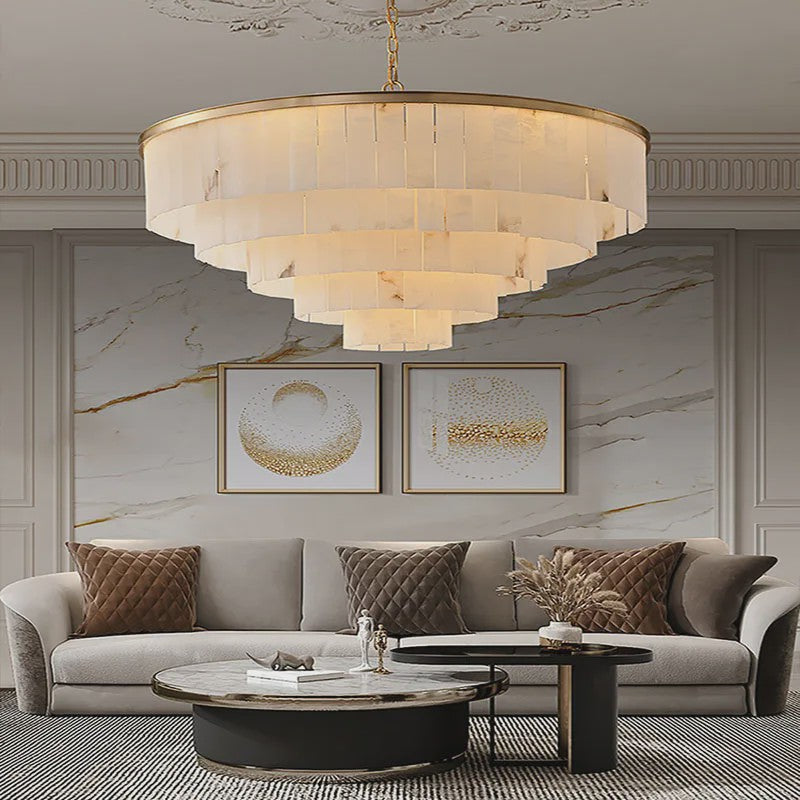 Luxe Marmer LED Kroonluchter Goud/Chroom - Dimbaar