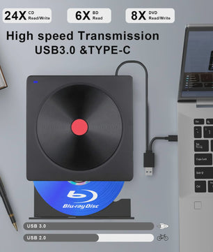 Externe Blu-ray Drive USB 3.0 & Type-C - Draagbare BD/DVD/CD Brander & Lezer voor Laptop & PC