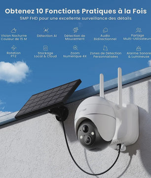 ieGeek 5MP Draadloze Buitencamera met Zonnepaneel - 360° Pan/Tilt, Kleuren Nachtzicht & PIR Detectie
