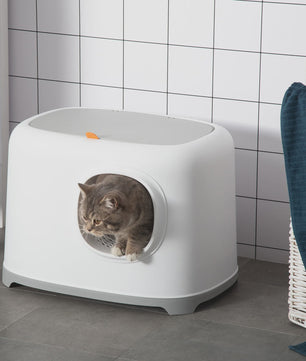 PawHut Gesloten Kattenbak met Deksel en Schep - Wit