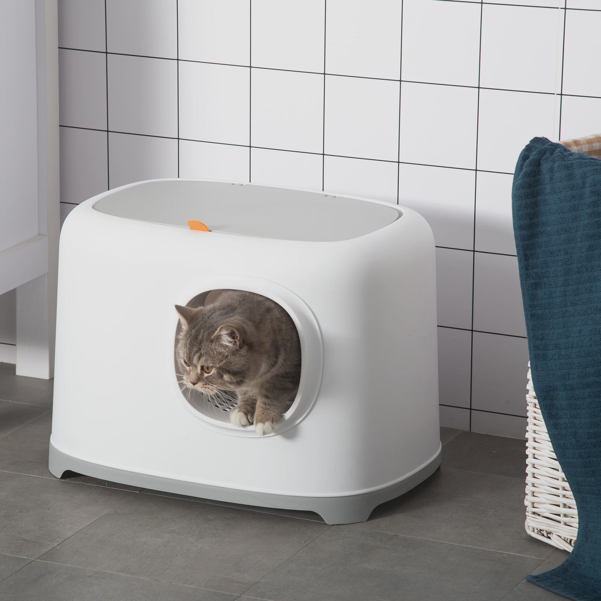 PawHut Gesloten Kattenbak met Deksel en Schep - Wit