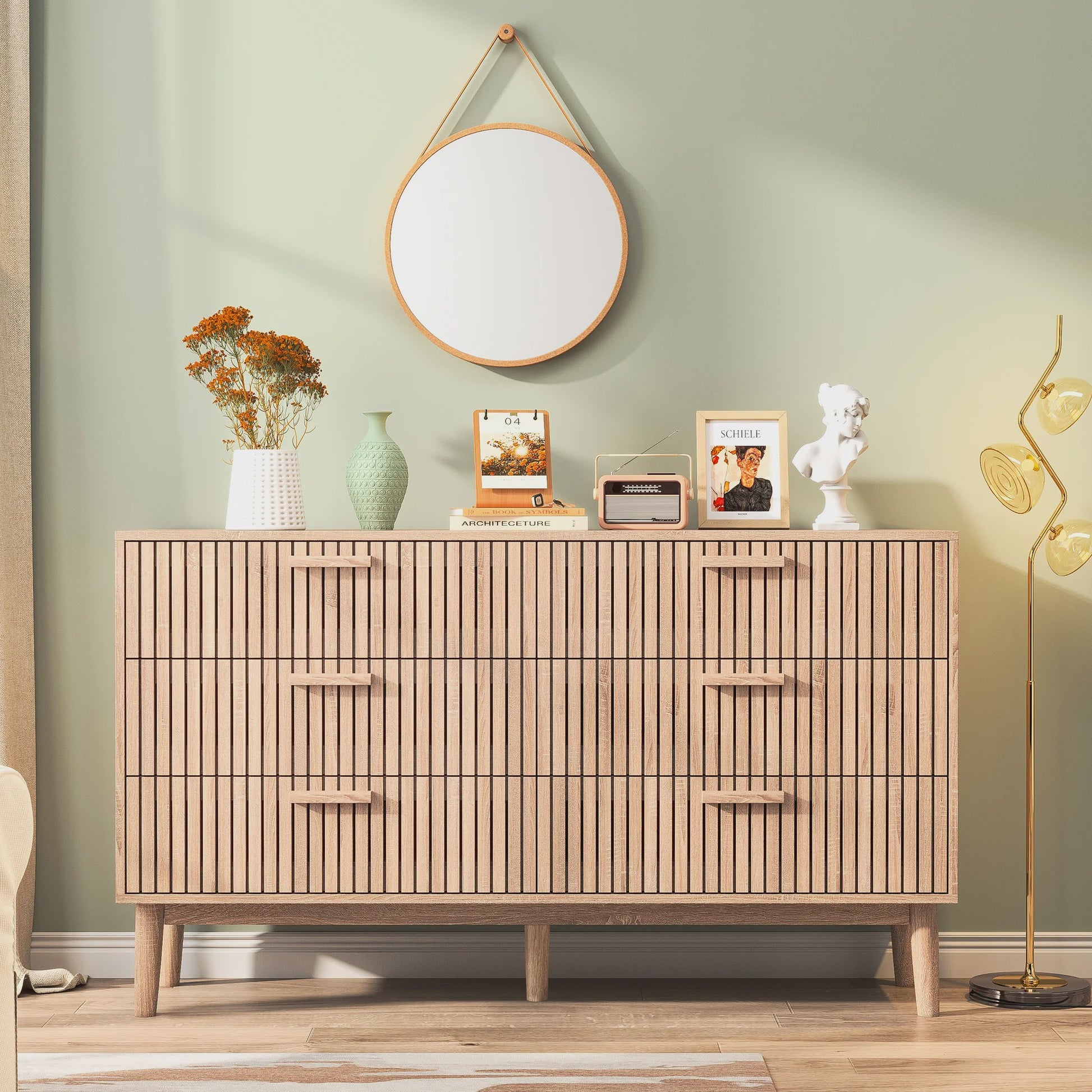 Moderne Houten Ladekast - 4 of 6 Laden - Retro Design Dressoir voor Slaapkamer & Woonkamer