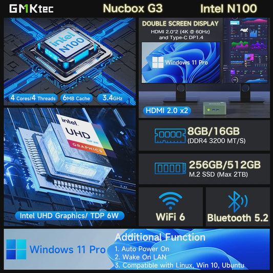 GMKtec G3 Mini PC: Krachtige Desktop met Intel N100, 16GB RAM, 512GB SSD & Windows 11 Pro