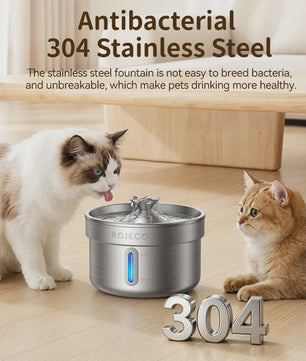 ROJECO Roestvrijstalen Drinkfontein voor Katten & Honden - Automatisch, 2L, Stil & Zuiverend