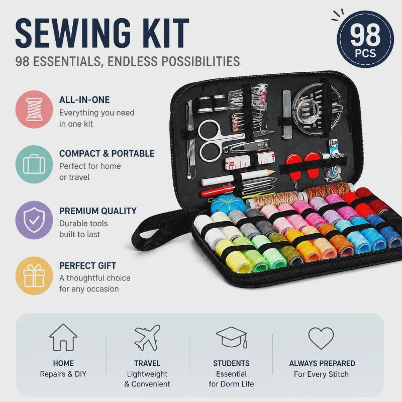 Compacte Naaiset 98 Delen - Multicolor Garen & Reparatieset voor Thuis en Onderweg