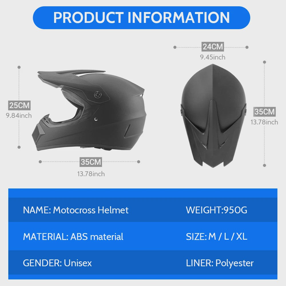 Volledig Gelaats Integraalhelm voor Motocross, ATV & Downhill Fietsen - Inclusief Goggles en Handschoenen