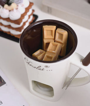 Chocolade Smeltmok met Vork - Keramische Fondue Beker voor Smelten en Warmer Houden