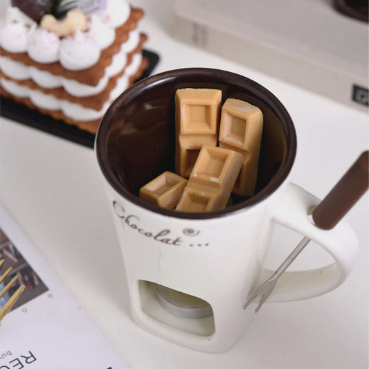 Chocolade Smeltmok met Vork - Keramische Fondue Beker voor Smelten en Warmer Houden