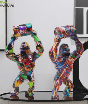 Creatieve Gorilla Beeldje met Graffitikunst - Unieke Woondecoratie