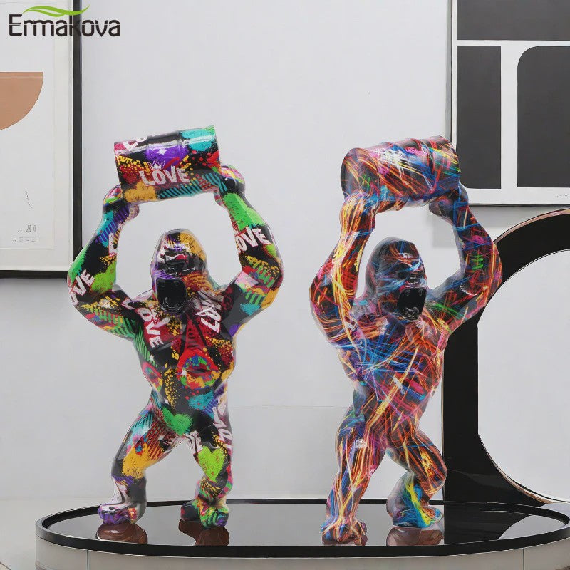 Creatieve Gorilla Beeldje met Graffitikunst - Unieke Woondecoratie